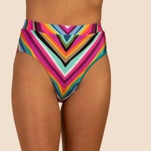 New Trina Turk Louvre High Rise Reversible Multi Chevron Bikini Bottom Teal
